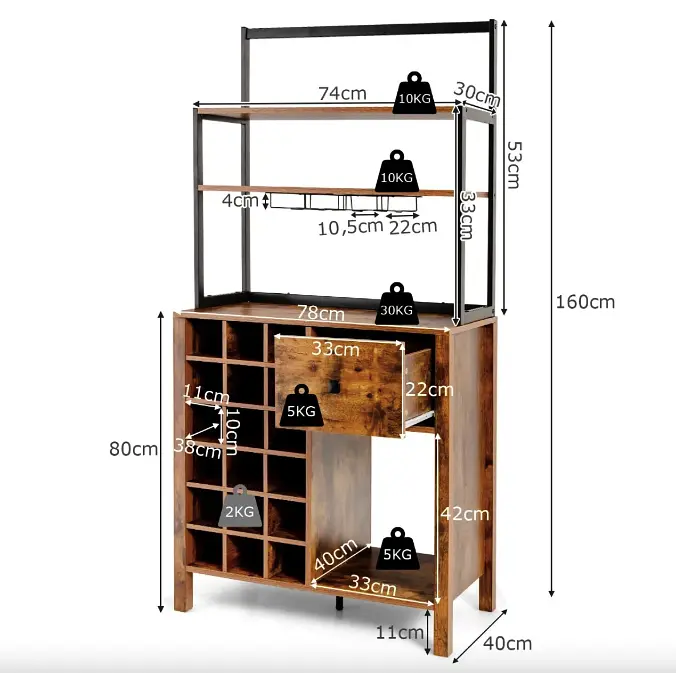Стелаж винний Costway Vinoteca кухонна шафа в стилі Loft - фото 5