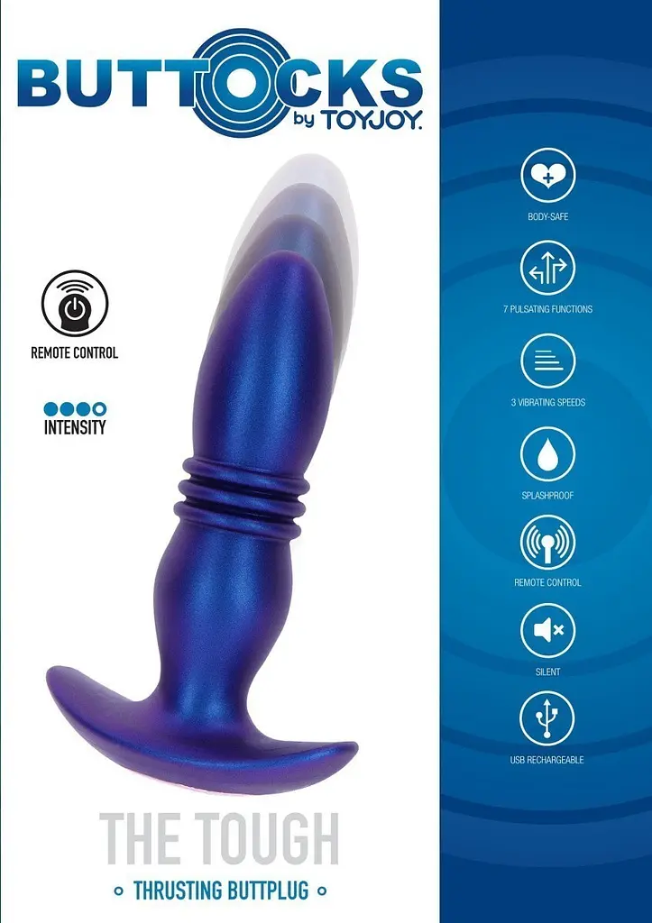 Анальна вiбропробка TOYJOY Thrusting Vibr Plug, 15,5 см, синій - фото 6