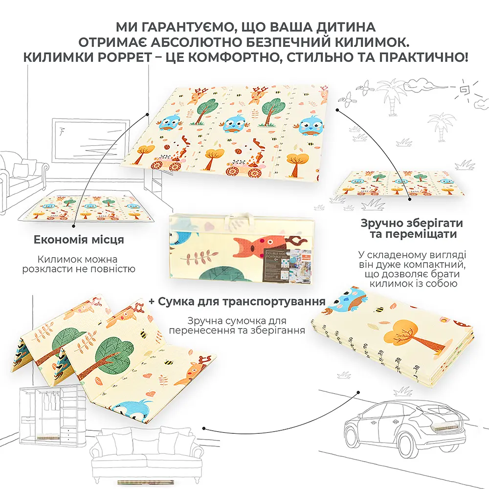 Розвиваючий двосторонній складний килимок Poppet День народження та Веселі фігурки 200х180x1 см (PP038-200) - фото 9
