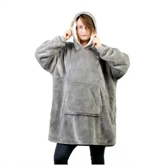 Толстовка-плед з капюшоном Huggle Hoodie Ultra Plush Blanket | Плюшева кофта | Плед із рукавами Oversize СІРИЙ - фото 2