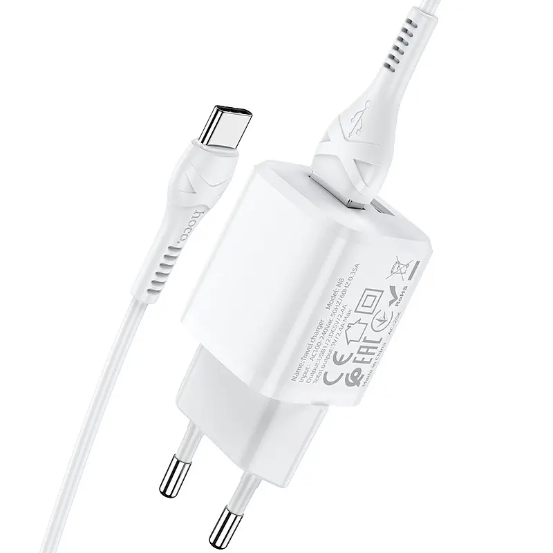 Комплект Адаптер мережевий HOCO Type-C Cable Briar dual port charger set N8 2USB білий - фото 2