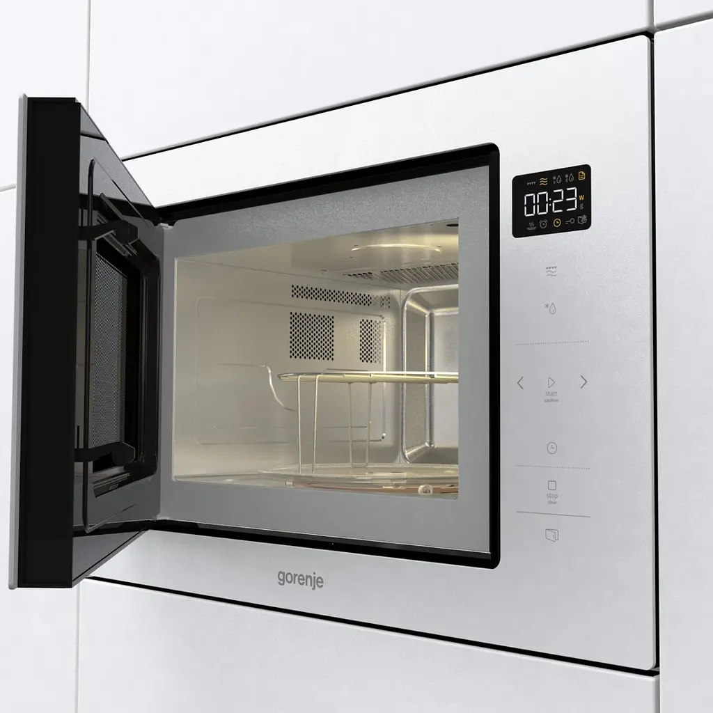 Мікрохвильова піч Gorenje вбудовувана 25л 900Вт гриль дисплей приготування на кількох рівнях білий - фото 4