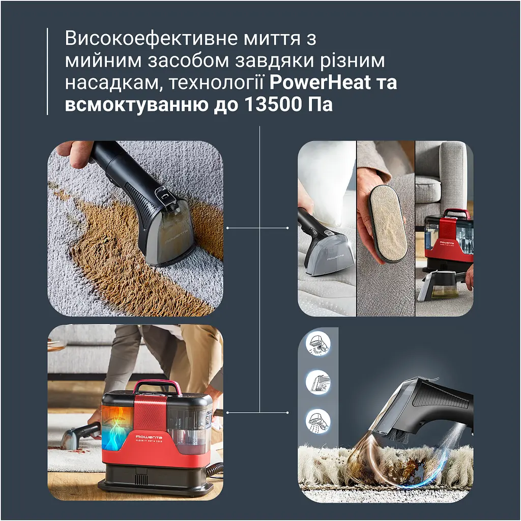 Пилосос Rowenta миючий Clean It Hot & Cold, 1150 Вт чорно-червоний (IN7020F0) - фото 12