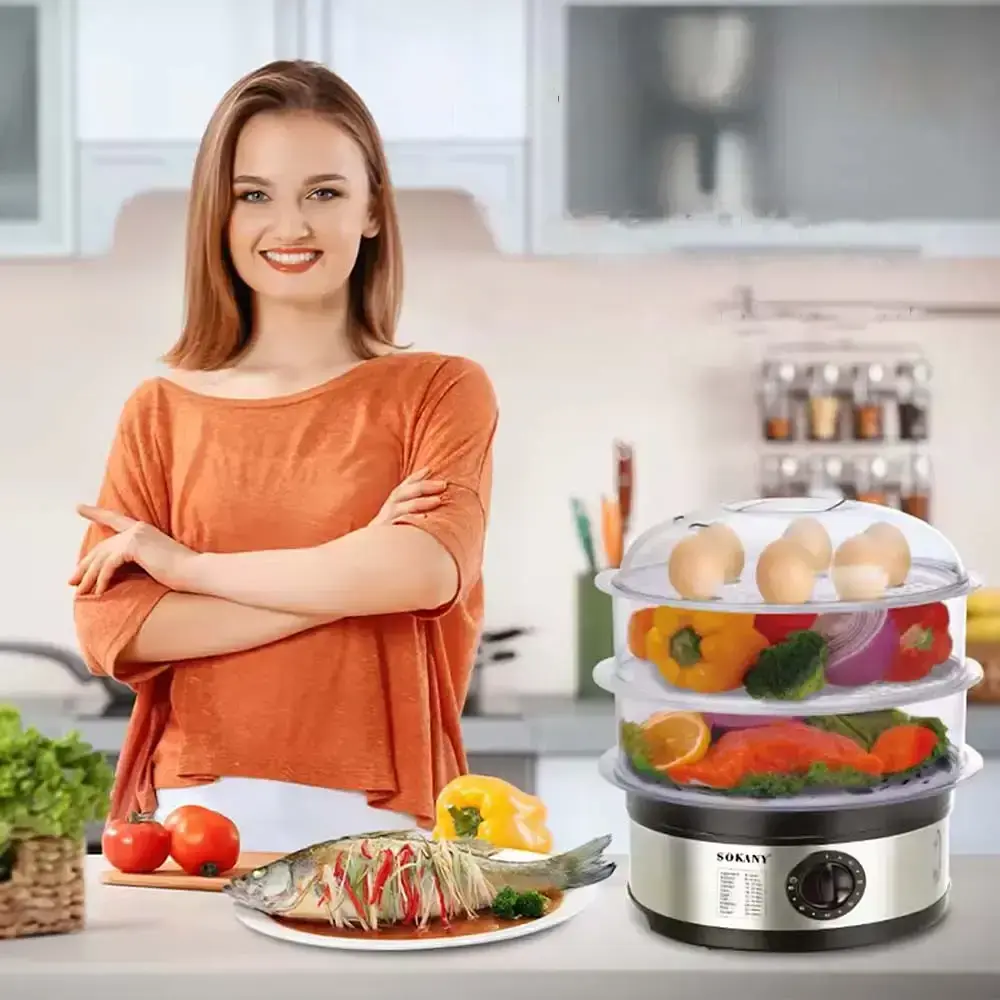 Електрична пароварка Jeep 3-рівнева 650 Вт, 11 л, Sokany SK-07018/Мантоварка електрична/Електропароварка - фото 4