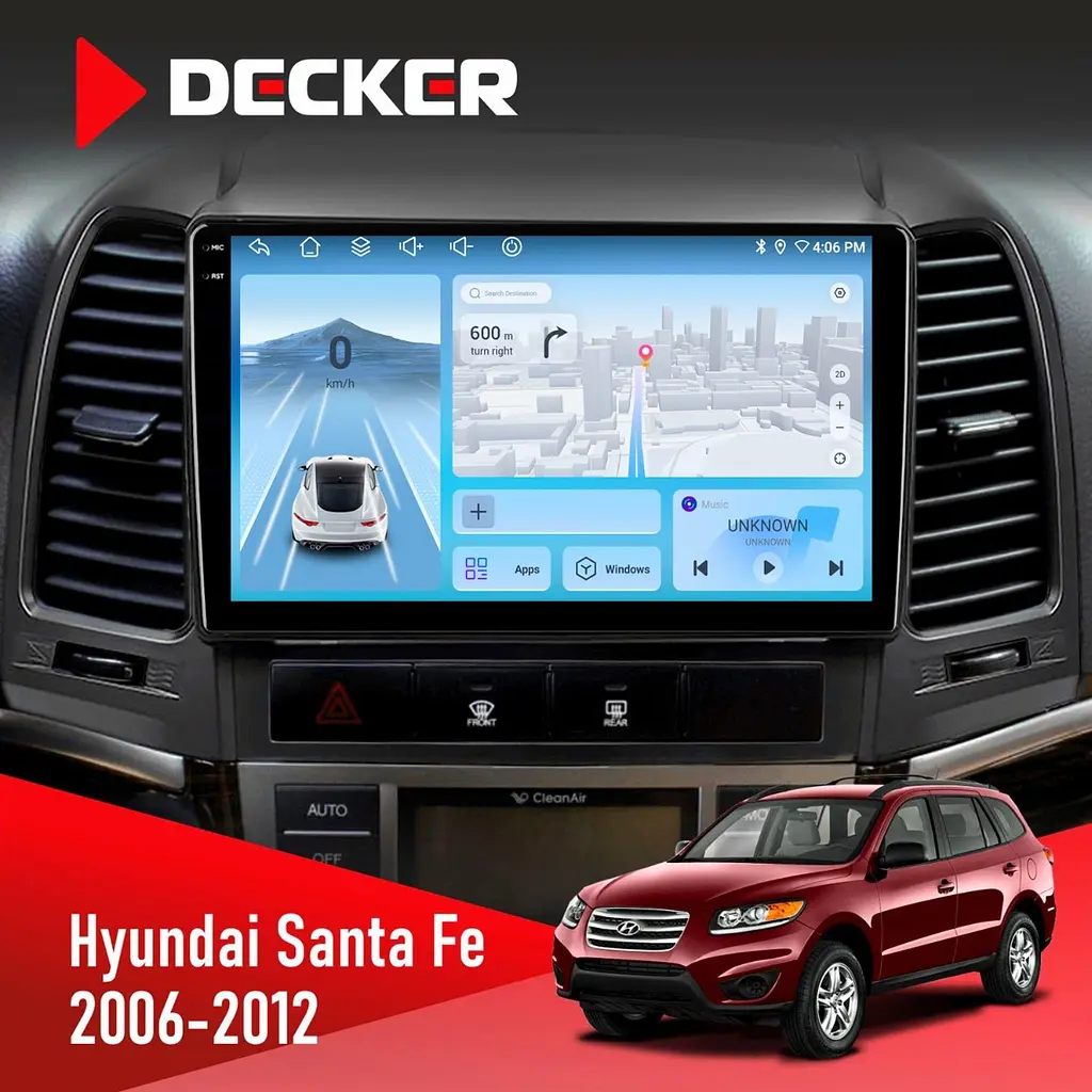 Штатна магнітола Hyundai Santa Fe 2006-2012 Decker D9-010 6x128, DSP, 4G, 2K Decker (НФ-00004683)