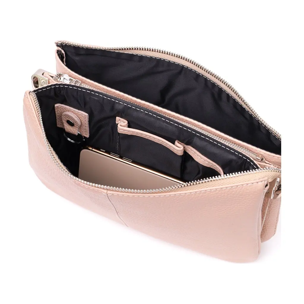 Сумка Grande Pelle З натуральної зернистої шкіри Пудрова (11698) - фото 9
