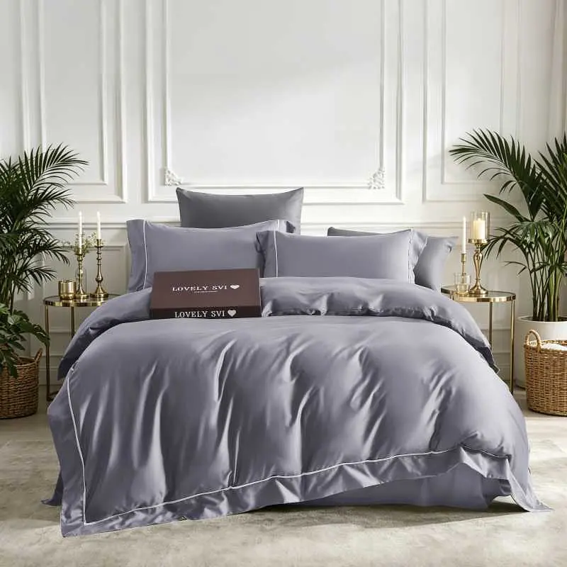 Комплект постільної білизни Lovely Svi сатин люкс 300ТС (135г/м2) Полуторний Grey (210326) - фото 2