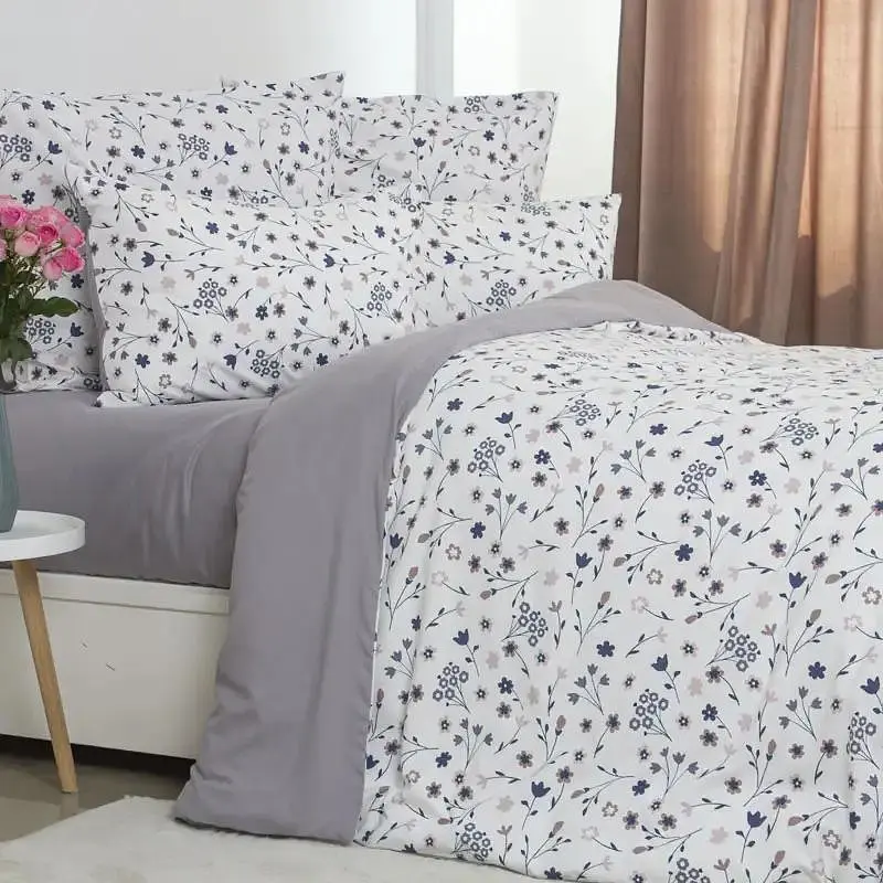 Комплект постільної білизни Melluna Silk Garden полуторний сірий/білий з принтом (2-04712_33531) - фото 3