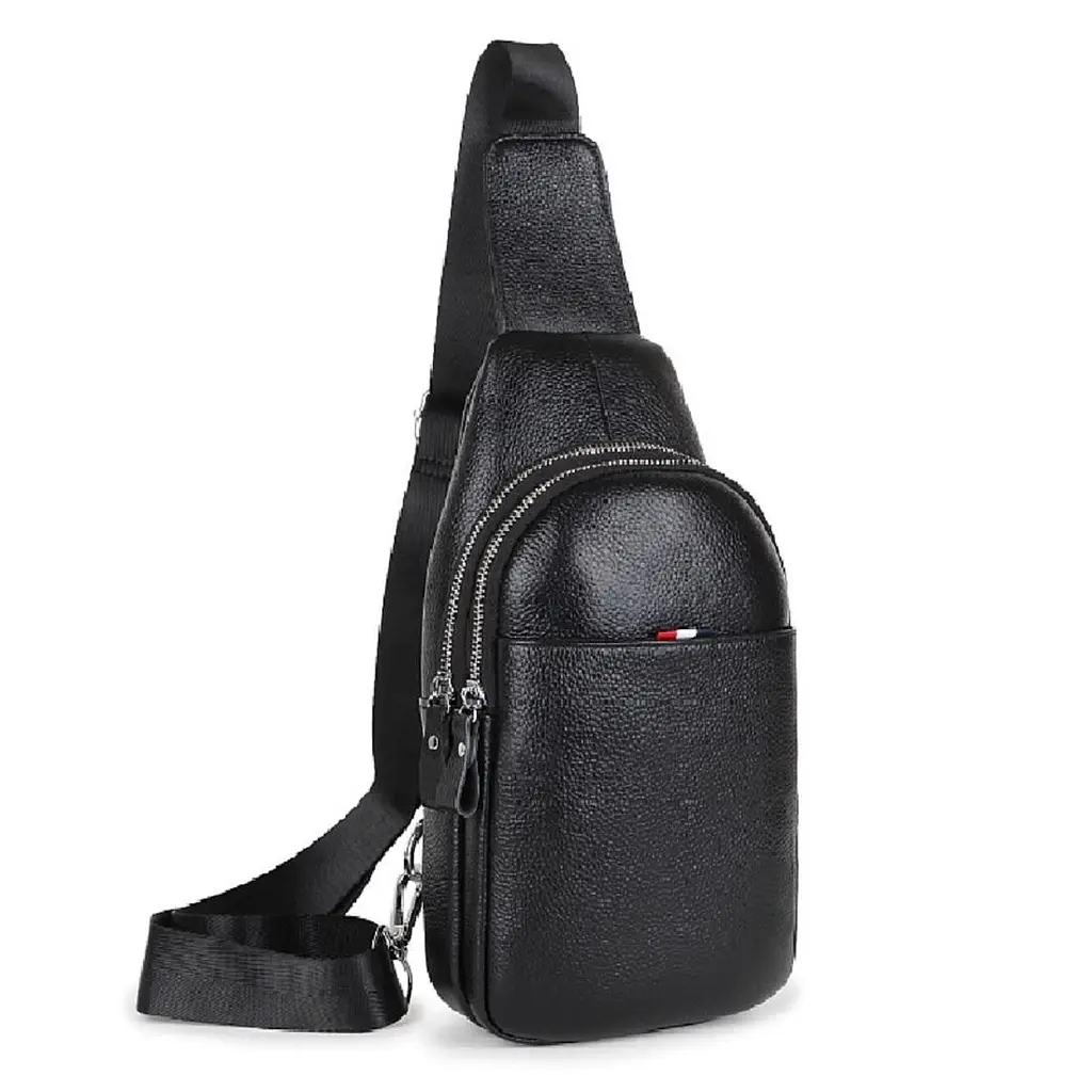 Шкіряний чорний слінг на два відділи Tiding Bag FL-A25F-8803A - фото 11