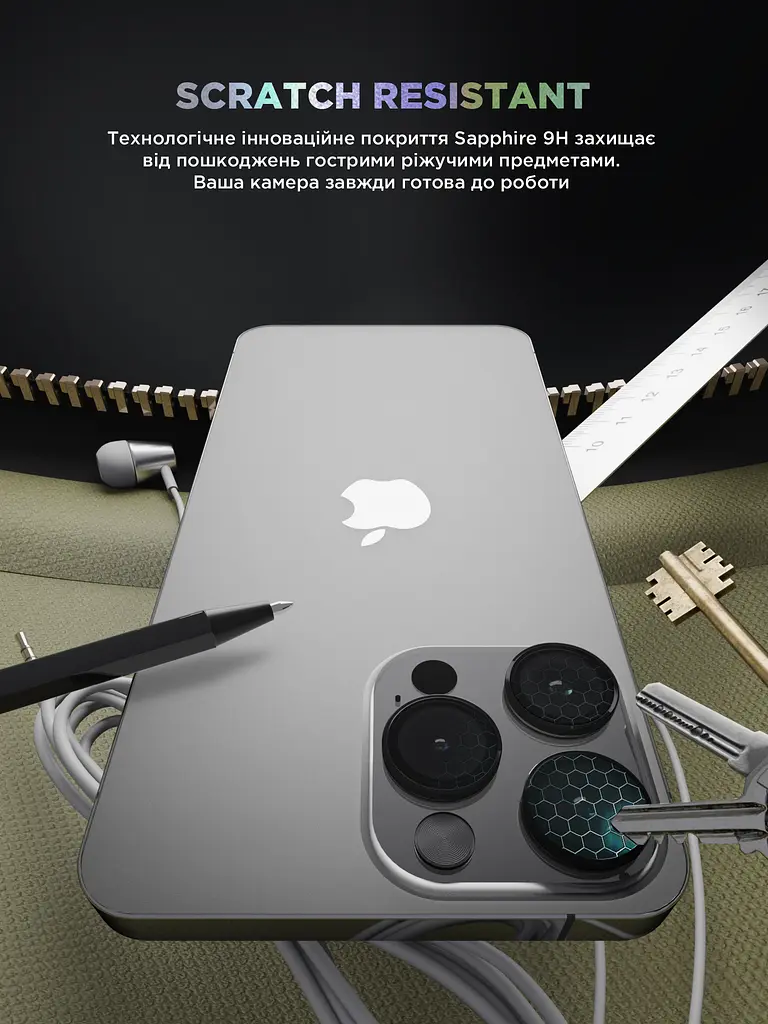 Захисне скло для камери Apple iPhone 15 Pro/15 Pro Max, Supreme BI, чорний колір, з рамкою, глянцеве скло для захисту лінз, протиударне, прозоре, з клейовим шаром по контуру, не впливає на якість фото, ArmorStandart (ARM76591) - фото 5