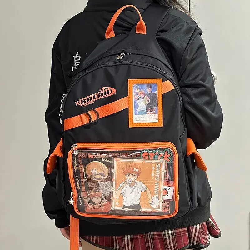 Рюкзак стильный оранжевый с прозрачными отсеками Stylish Backpack Orange 43x33 - фото 2
