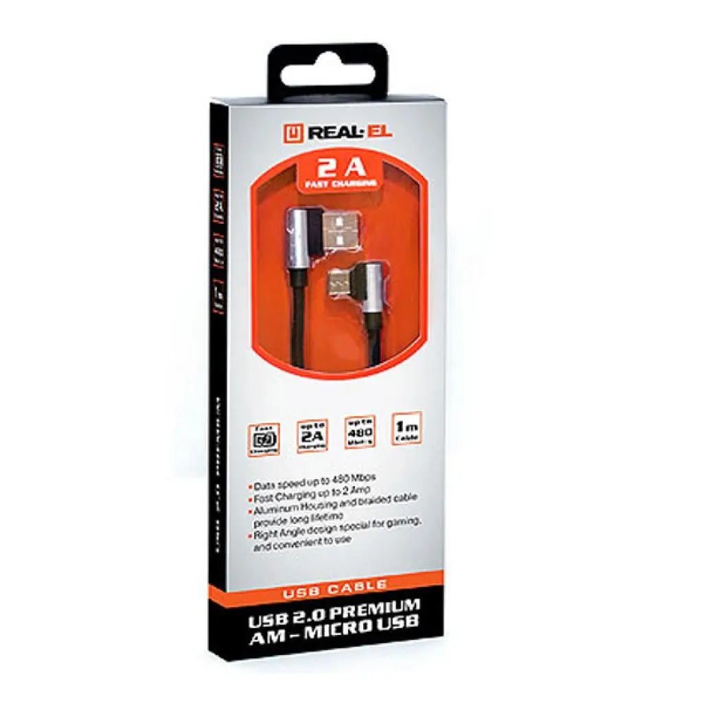 Дата кабель USB 2.0 AM to Micro 5P 1.0m Premium black REAL-EL (EL123500031) - фото 5