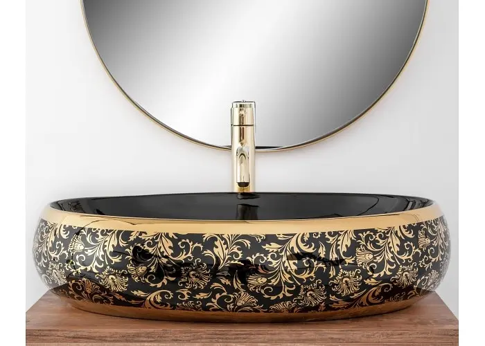 Умивальник Rea Meryl 60x40,5 black-gold (REA-U8811), Глянцева - фото 5
