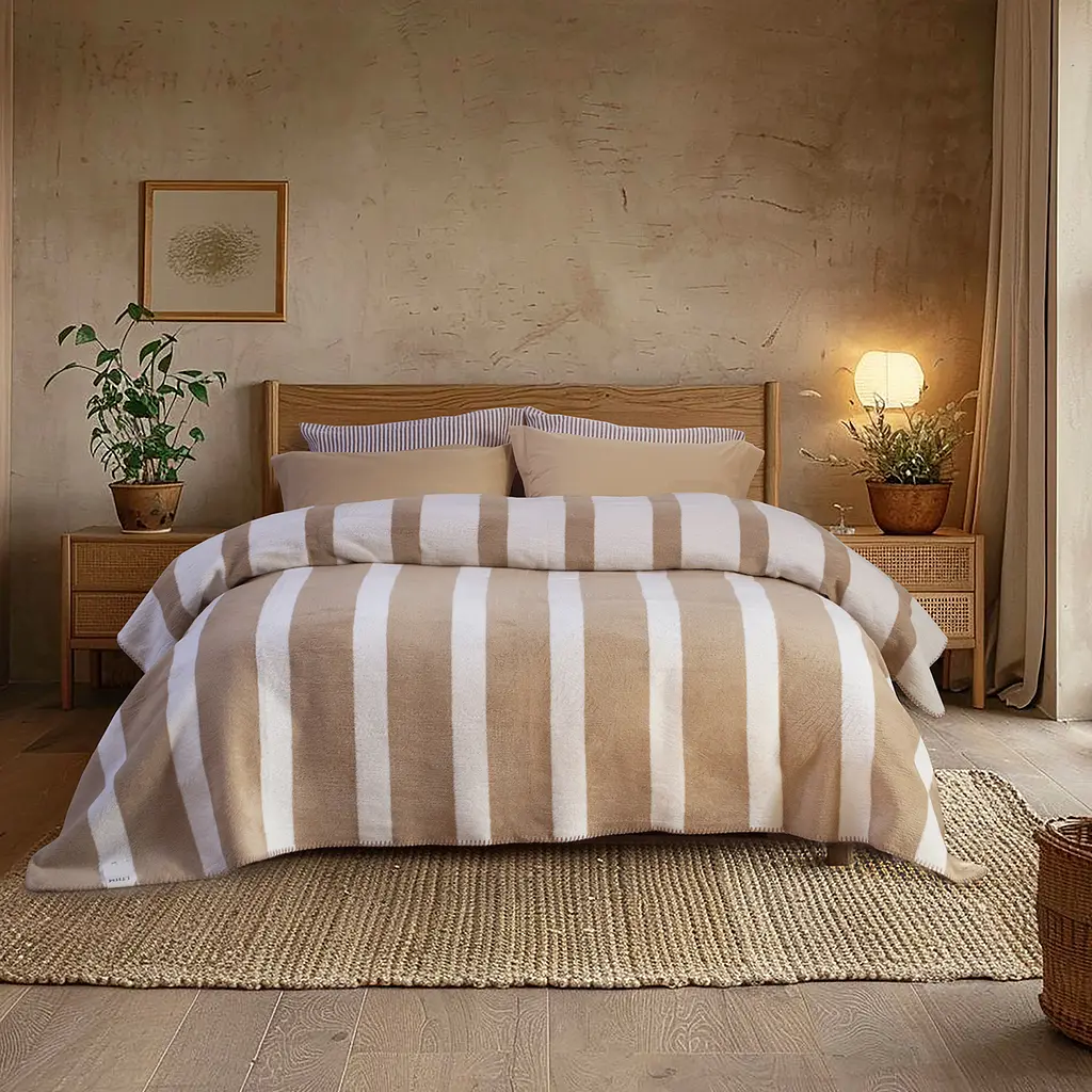 Плед Lotus Home - Infinity Stripe бежевый 200x220 - фото 2