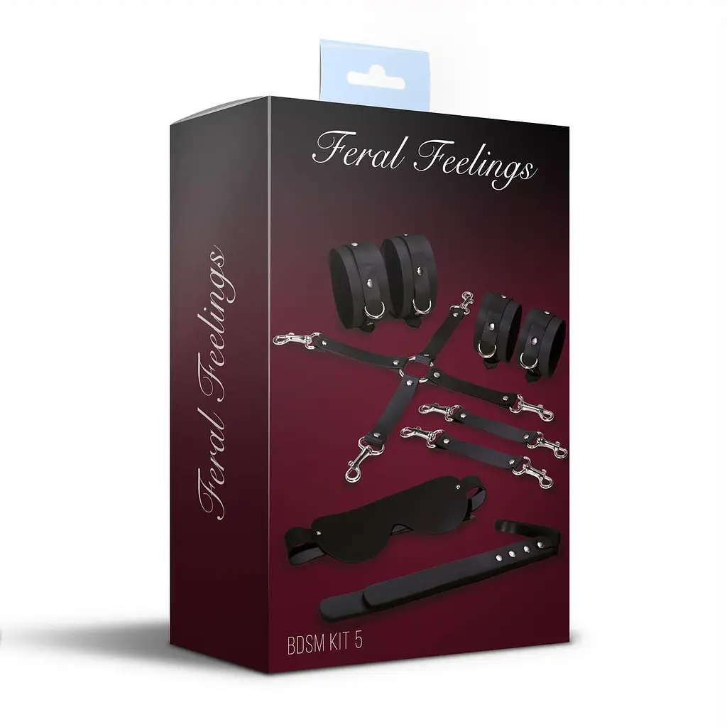 Набір для БДСМ 5 в 1 Feral Feelings BDSM Kit 5 Black, наручники, поножі, хрестовина, маска, паддл - фото 2