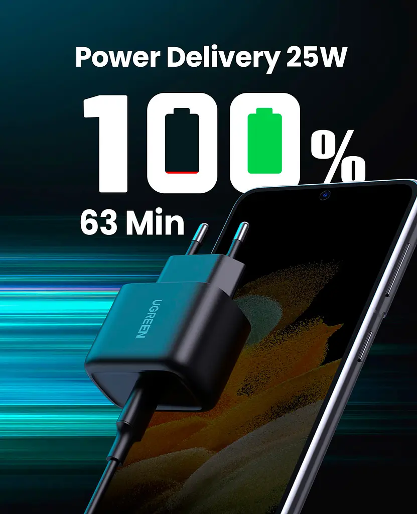 Сетевое зарядное устройство Ugreen CD250 USB-C 25W PD Charger + Cable USB-C to USB-C 2m Black (50581) [99279] - фото 2
