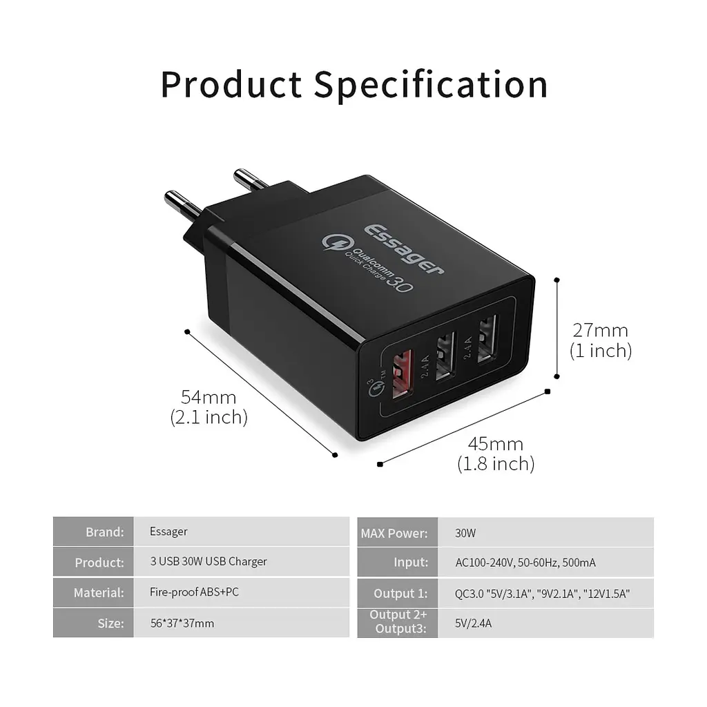 Зарядное устройство для Essager ECTQC3-FBB01 - фото 2