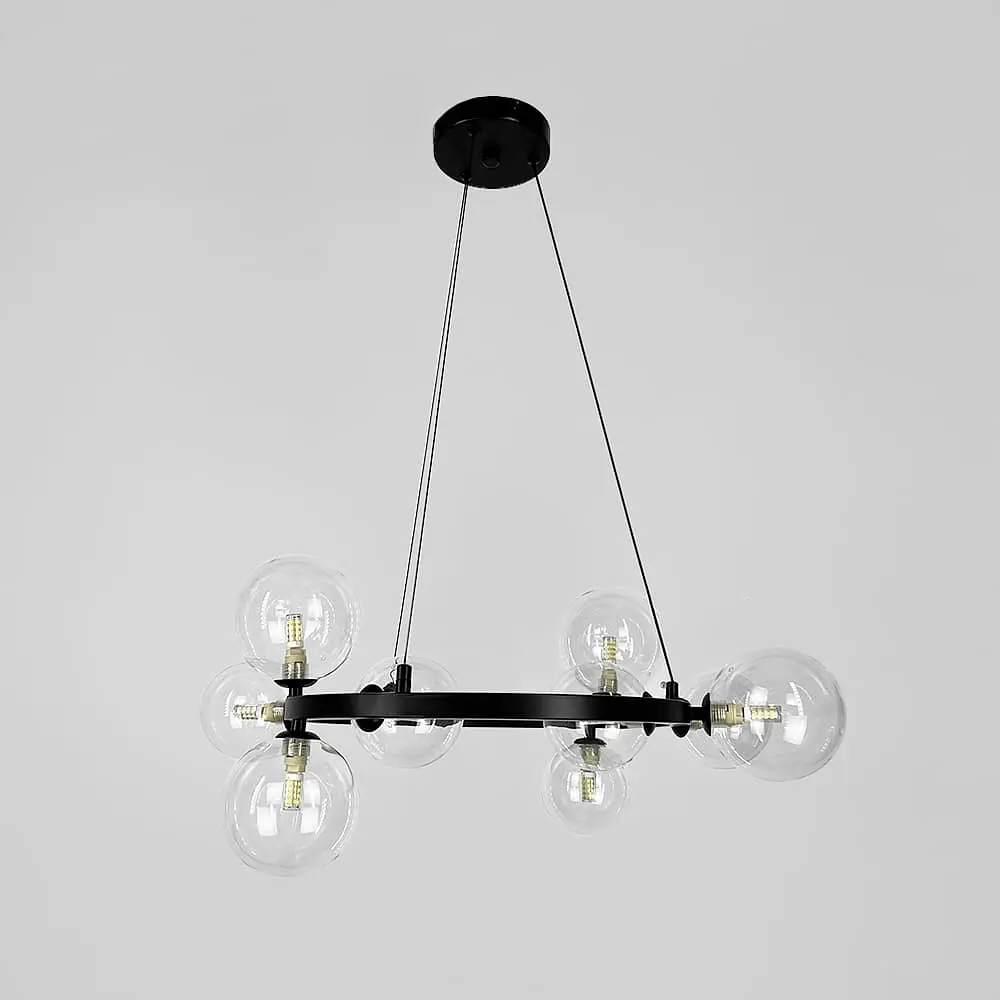 Кольцевая черная люстра с 9 прозрачными плафонами Ø 60 см Line F | Ст. BM62/9 BK+CL - фото 2