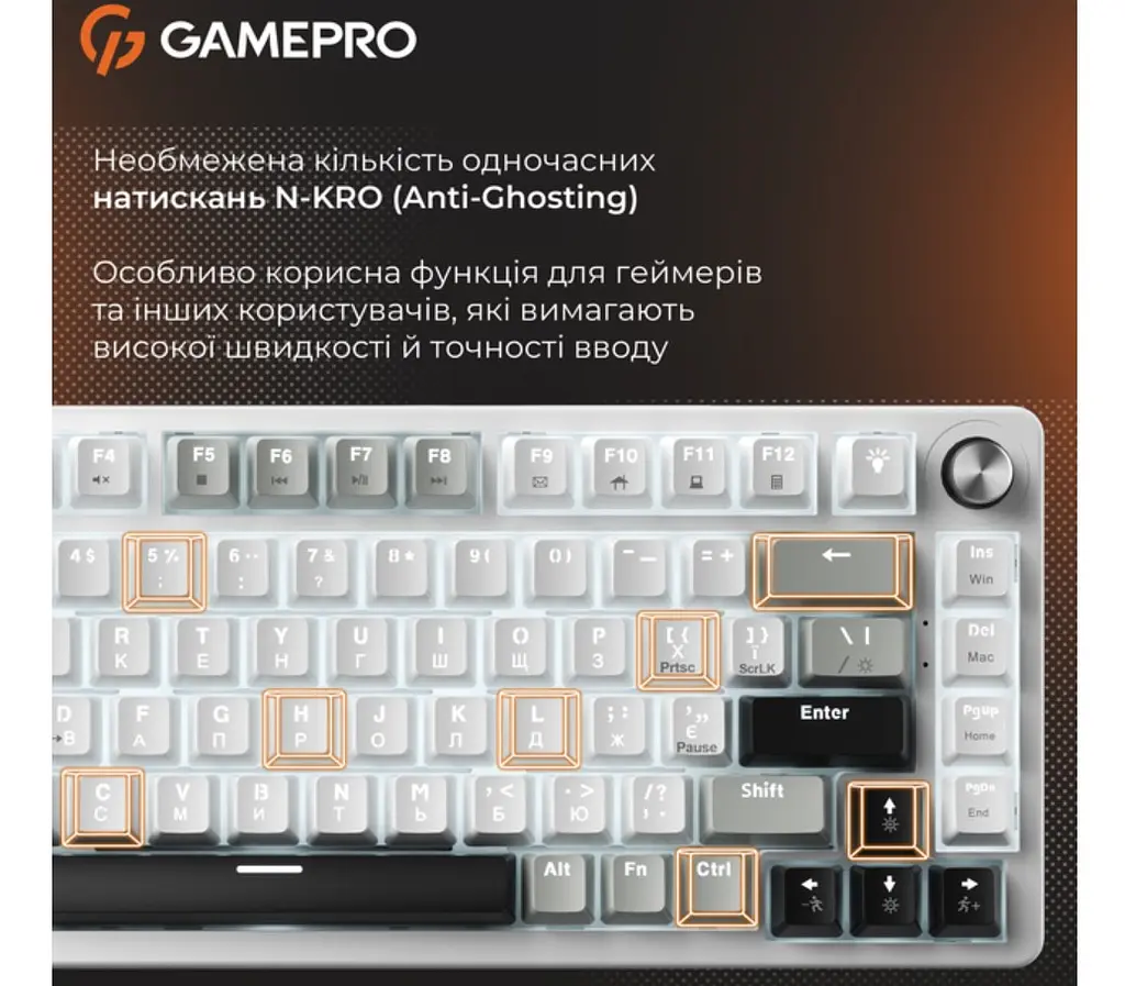 Клавіатура ігрова механічна GamePro GPMK-126 Genesis Silver light USB Red Swich Hot-Swap N-KRO Grey - фото 10