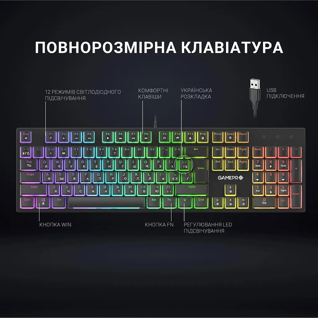 Клавиатура GamePro MK85R Red Switch RGB USB Black (MK85R) - фото 5