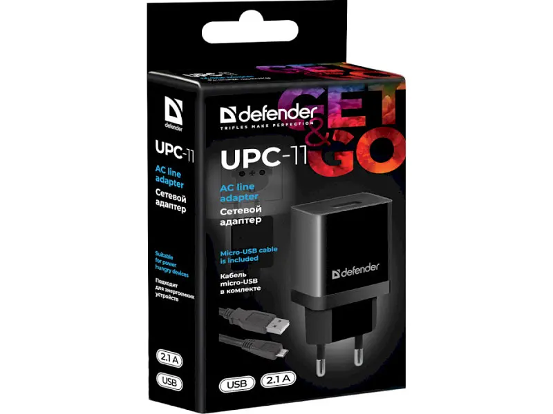 Мережевий зарядний пристрій Defender UPC-11 1xUSB, 5 V/2.1 A + micro-USB (83556) - фото 4