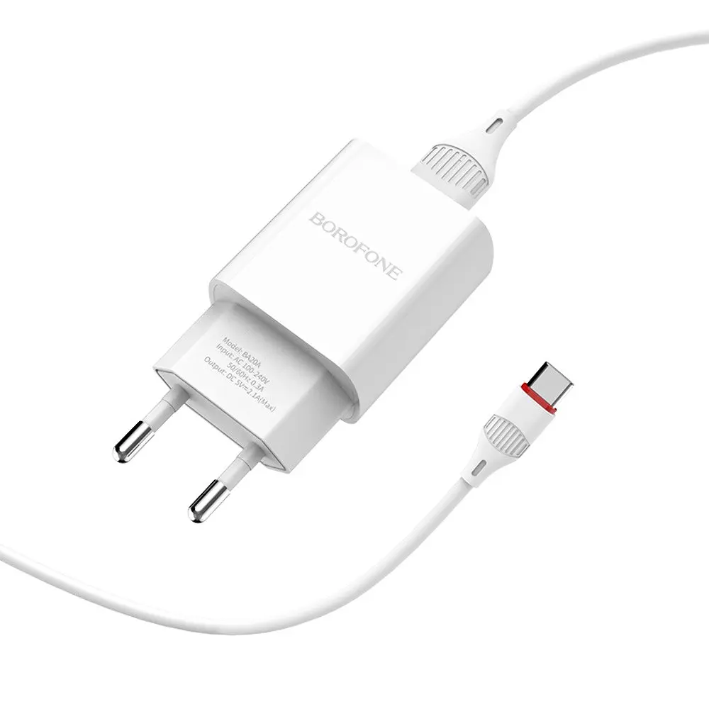 Зарядний пристрій Borofone BA20A USB білий + кабель USB to Type-C - фото 2