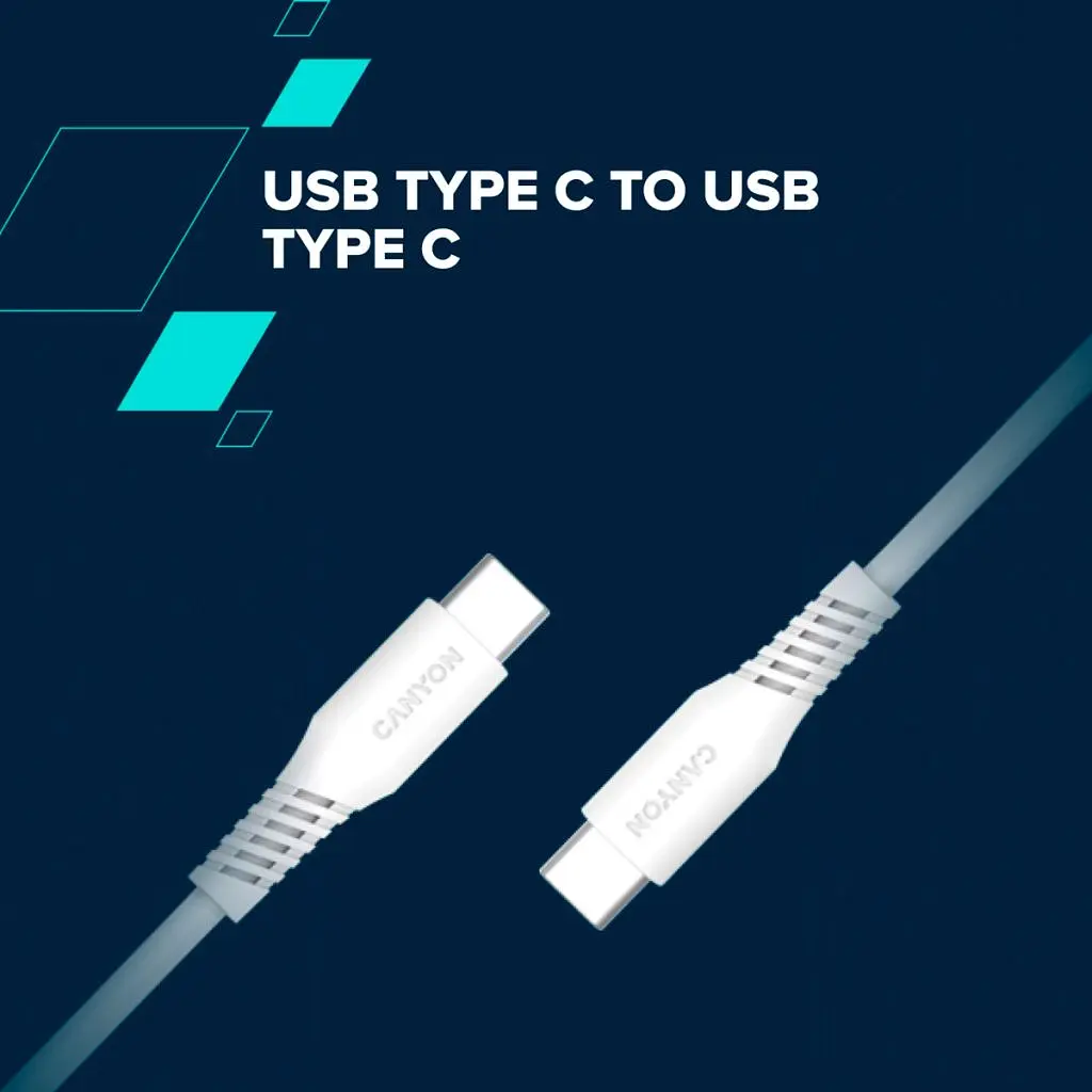 Дата кабель USB-C to USB-C 1.2m CC100SC 100W White Canyon (CNS-CC100SC12W) - фото 2