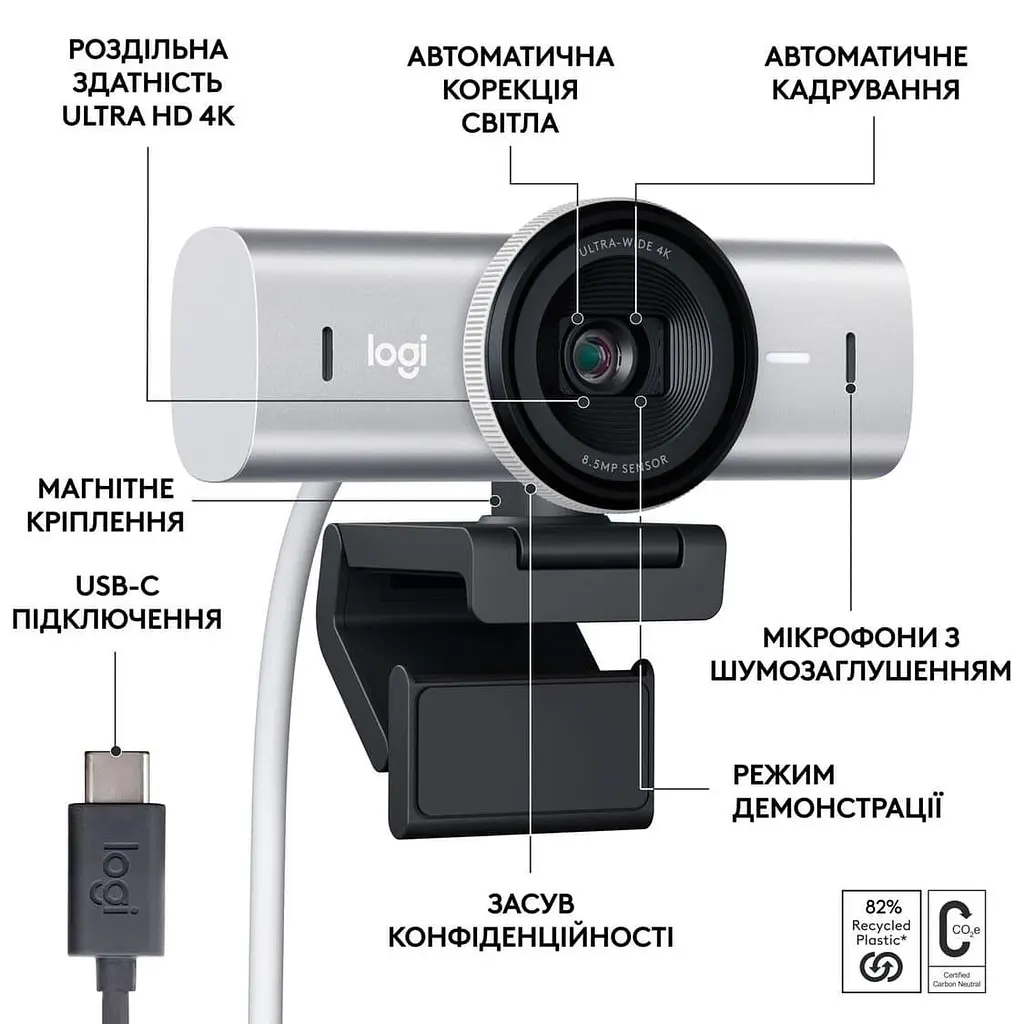 Веб-камера Logitech MX Brio 4K Plate Grey (960-001554) - фото 5