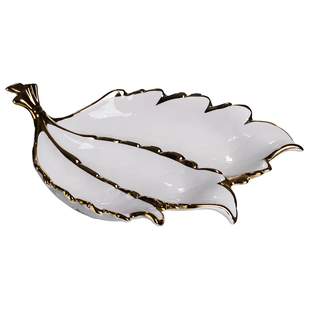 Менажница фарфоровая на 3 секции для закусок 40×25×7.5 (см) Белый с золотом Yiwu ZBSY-16 - фото 6