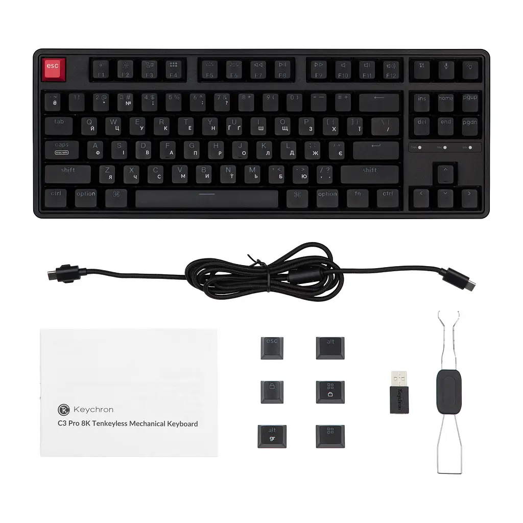 Клавіатура механічна C3 Pro V2 87Key, K pro Brown, USB-A, QMK, Hot-swap,8K, EN/UKR, RGB, чо Keychron teh0013919 - фото 3