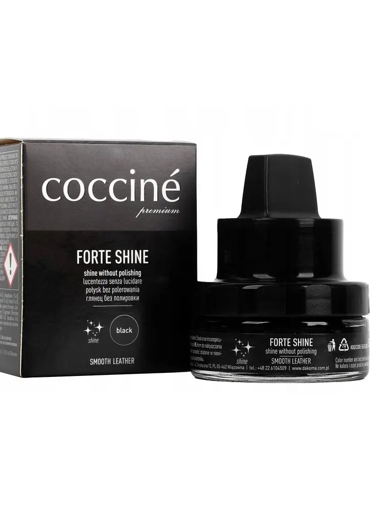 Крем-блиск для взуття Coccine Forte Shine, чорний, 50 мл — посилений блиск і захист