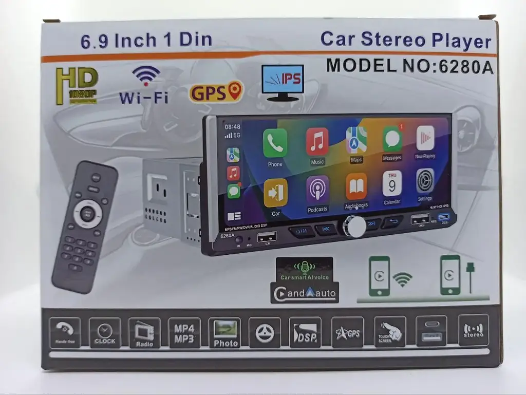 Автомагнитола 1DIN 6280A 2 x 32 ГБ с сенсорным экраном 6.9 диагональ Android 13 Bluetooth GPS Wi-Fi Черный - фото 7