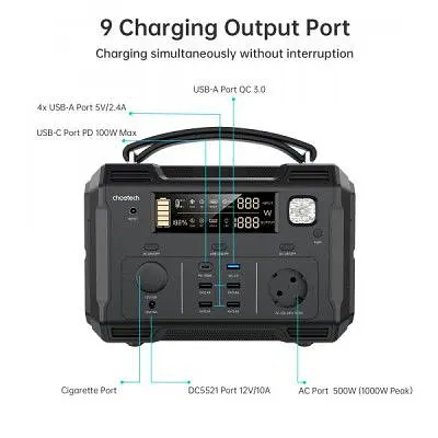 Зарядна станція Choetech (BS004-EU-BK), 500W (BS004-EU-BK) - фото 4