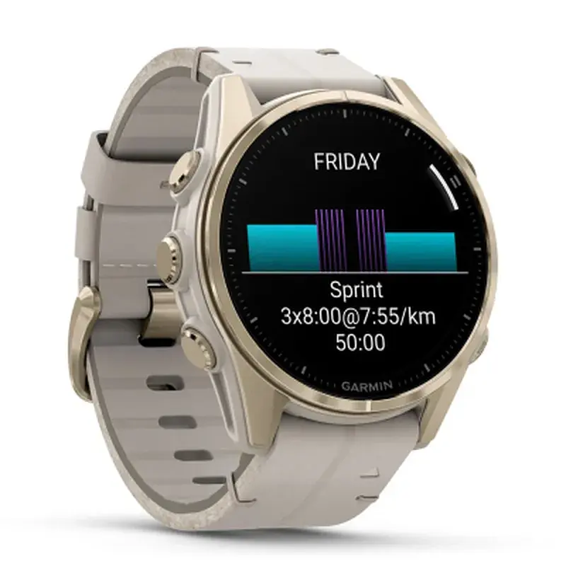 Смарт-годинник Garmin fenix 8 43mm, AMOLED, Saph, SftGldSS/FogGryLeatherBnd, Excl, GPS (010-02903-40) - фото 3