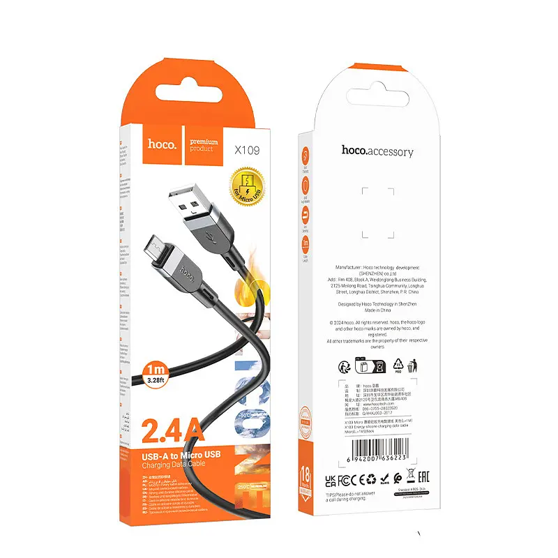 Кабель Hoco X109 Energy silicone USB to MicroUSB (1 м) черный - фото 5