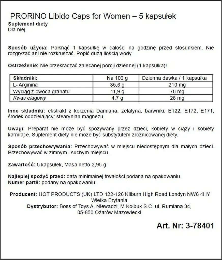 Збудливі капсули для жінок Ero Prorino black line Libido (ціна за 5 капсул в упаковці) - фото 2