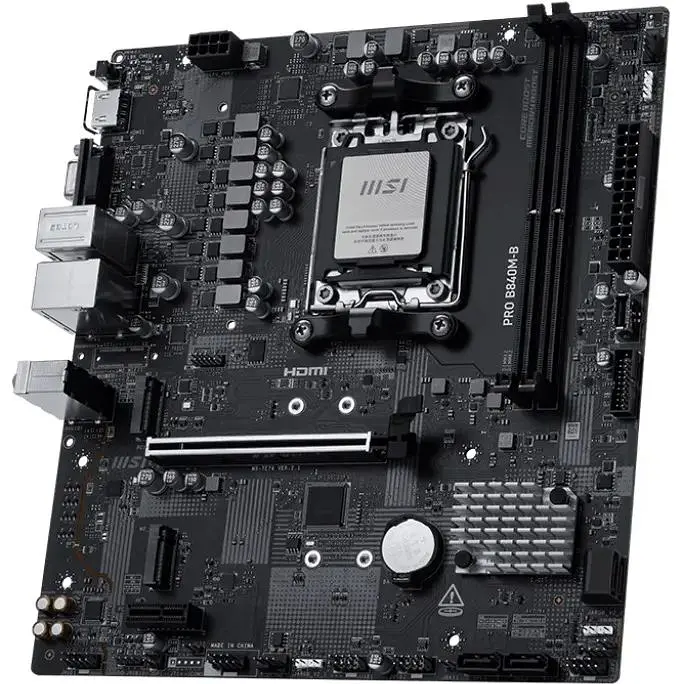Материнская плата MSI PRO AM5 B840M-B, B840, 2xDDR5, Int.Video (CPU), 4xSATA3, 2xM.2, 1xPCI-E 4.0 x16, 2xPCI-E 3.0 x1, ALC897, Realtek 8125D 2,5 Гб, 7xUSB 3.2 / 6xUSB 2.0, VGA/HDMI, MicroATX - фото 3