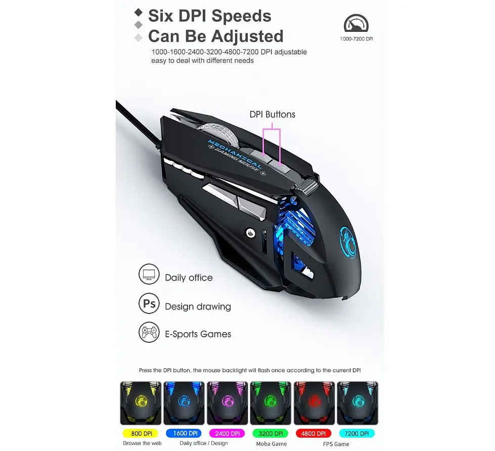 Игровая мышь iMICE T96 7 кнопок, 7200 DPI, Led Lighting - фото 2