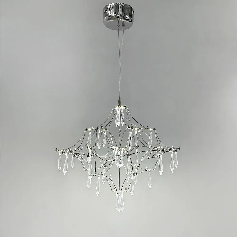 Невесомая серебряная Led люстра d60 см Ст. MJ 156-600 CH | Line F - фото 9