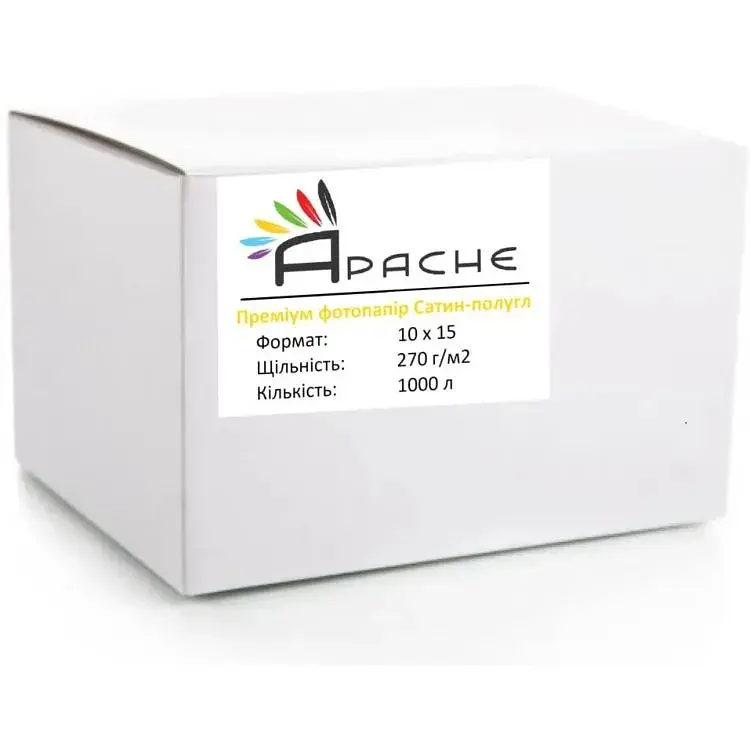 Фотопапір Apache 270 г/м2 RC Сатин-напівглянець 10x15 см Білий 1000 шт