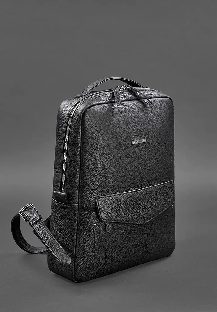 Кожаный женский городской рюкзак на молнии Cooper черный флотар - фото 4