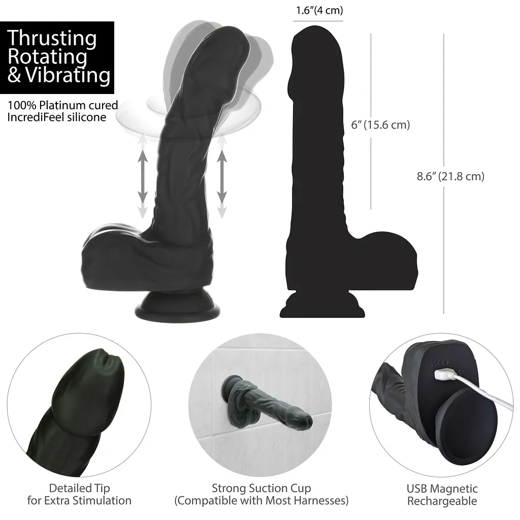 Вібратор Addiction Naked 8.6” Silicone Rotating Thrusting Vibrating Dildo з поштовхами та обертанням, 21.8 см чорний - фото 4
