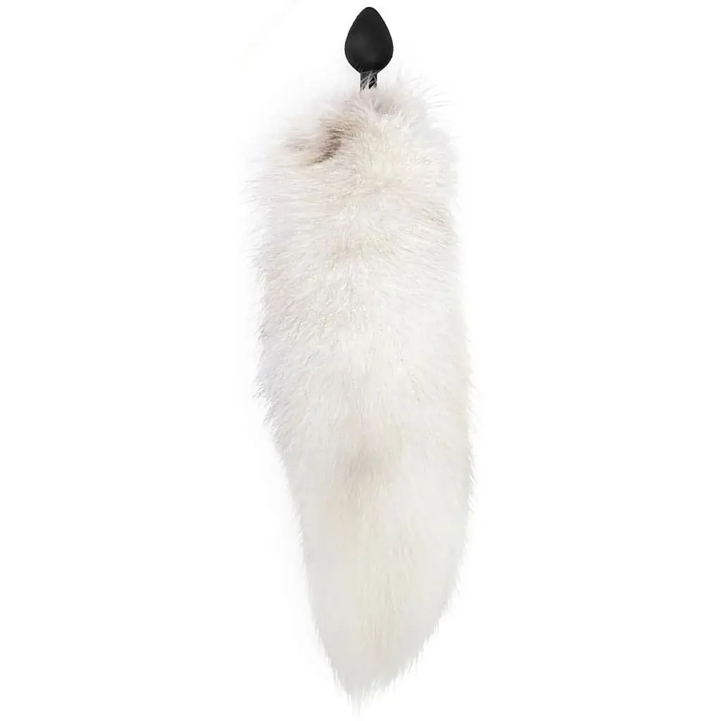 Силиконовая анальная пробка с хвостом из натурального меха Art of Sex size M White fox - фото 2