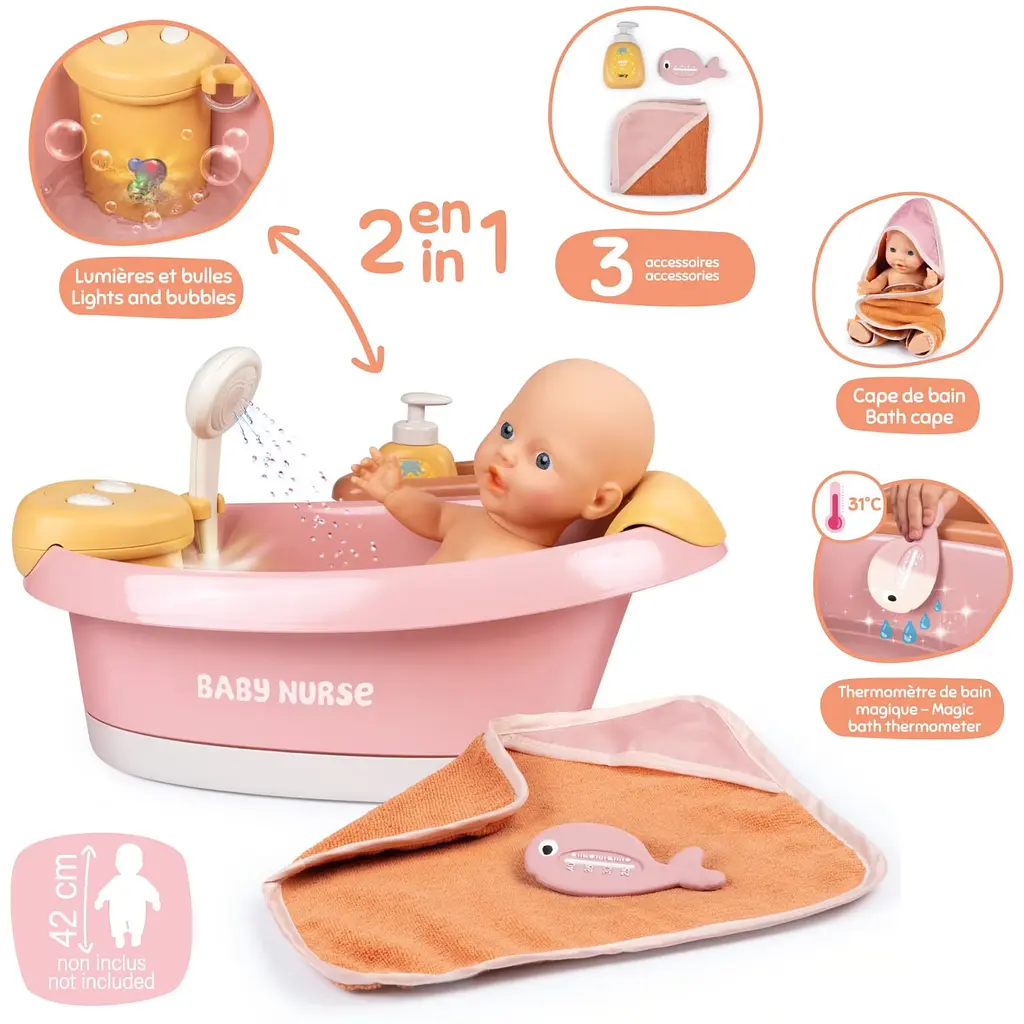 Ванна для пупса Smoby Toys Baby Nurse з аксесуарами терракотова пудра (7600220386) - фото 4