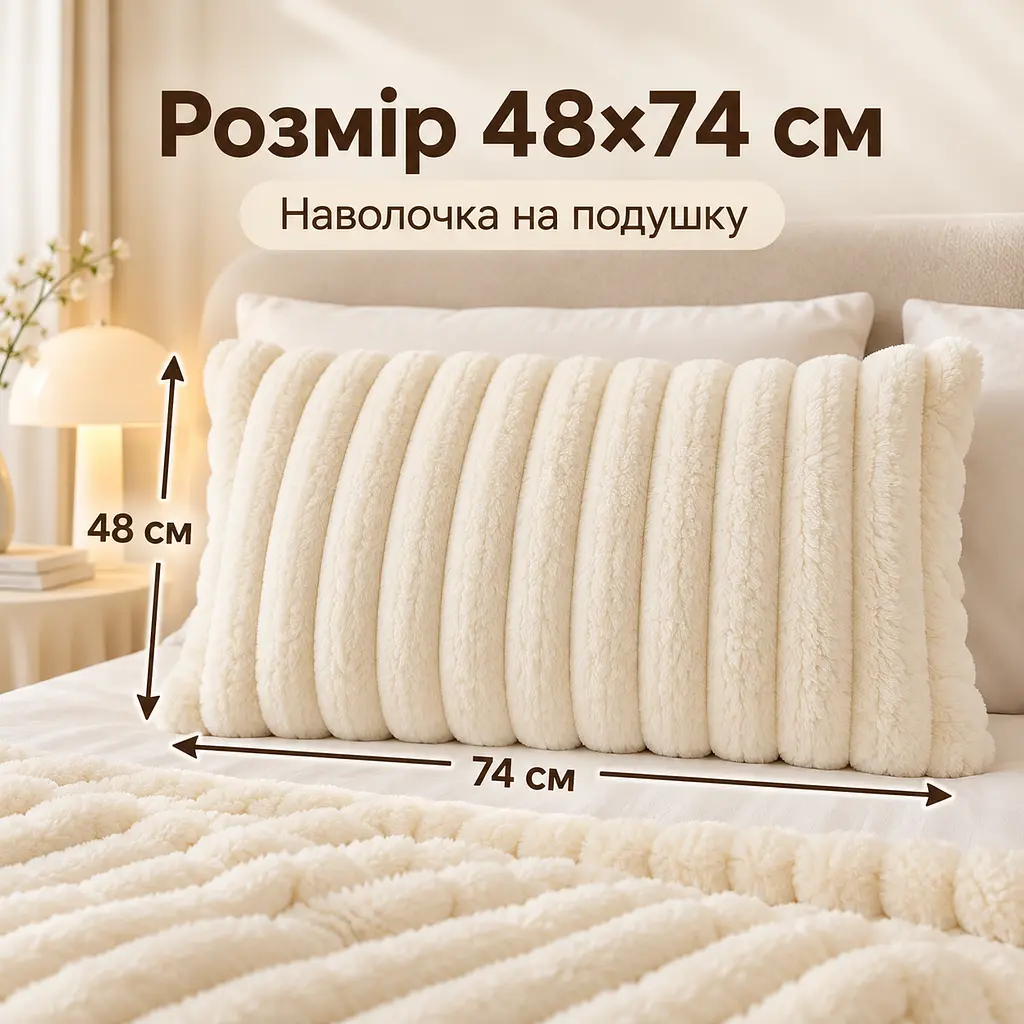 М'яка плюшева хутряна наволочка Solve молочна 48 x 74 см (KT9001001) - фото 5
