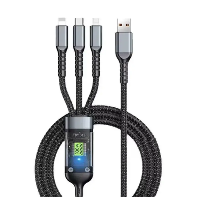 Дата кабель USB 2.0 AM to Lightning + Micro 5P + USB-C 1.2m 100W nylon black XoKo (SC-3100)