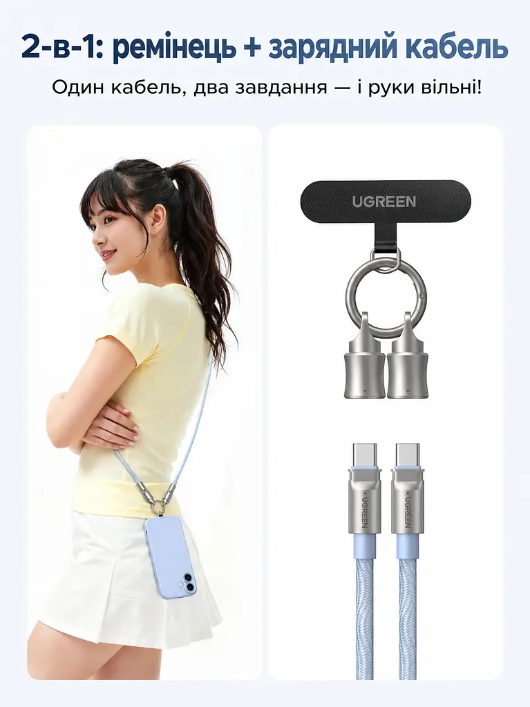 Кабель-ремінець UGREEN L508 USB-C - USB-C 60 Вт 1,2 м синій (35511) - фото 2
