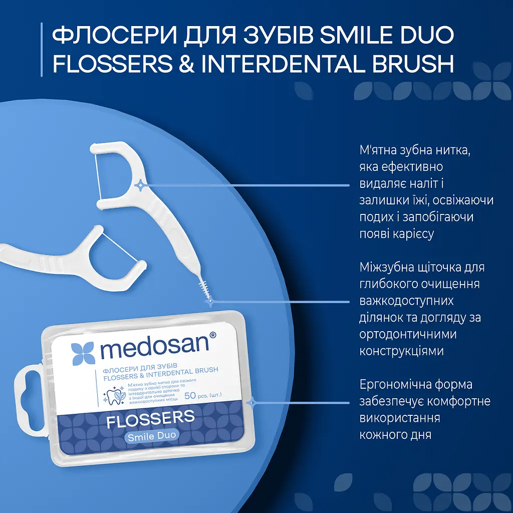 Флоссеры для зубов Smile Duo Flossers&Interdental brush Medosan 50 шт - фото 2