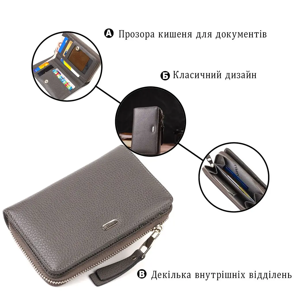 Відмінне жіноче портмоне середнього розміру з натуральної шкіри Canpellini 21908 сіре - фото 4