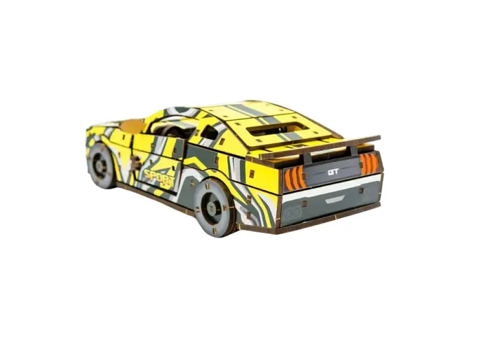 Дерев'яний 3D конструктор Muscle car GT, Puzzleоk (Puz-00638), 162 дет. (жовта) - фото 4